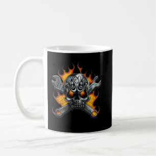 Metall-Schädelschlüssel Flammen Mechaniker Männer Kaffeetasse