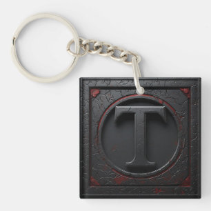 🛡️ Metall-T-Monogrammschild-Emblem mit roter Akze Schlüsselanhänger