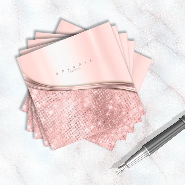 Metall und Glitzer Wave Rose Gold Sq ID807 Quadratische Visitenkarte (Von Creator hochgeladen)