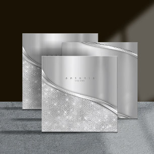 Metall und Glitzer Wave Silver Sq ID807 Quadratische Visitenkarte