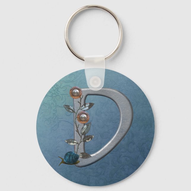 Metalle Blume Monogramm D Schlüsselanhänger (Vorderseite)