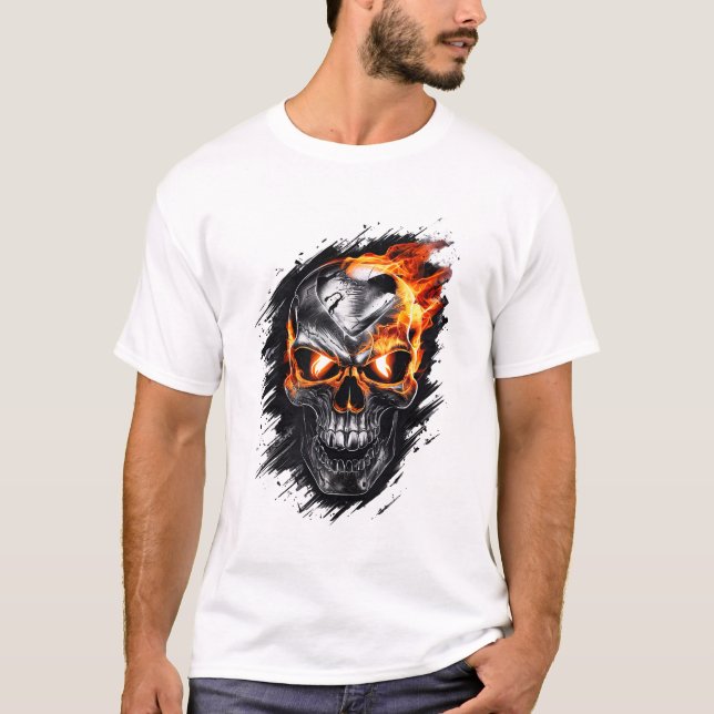 Metallflammenschädel - gotisches Design T-Shirt (Vorderseite)