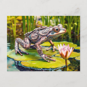 Metallfrosch auf Wasserlilie Postkarte
