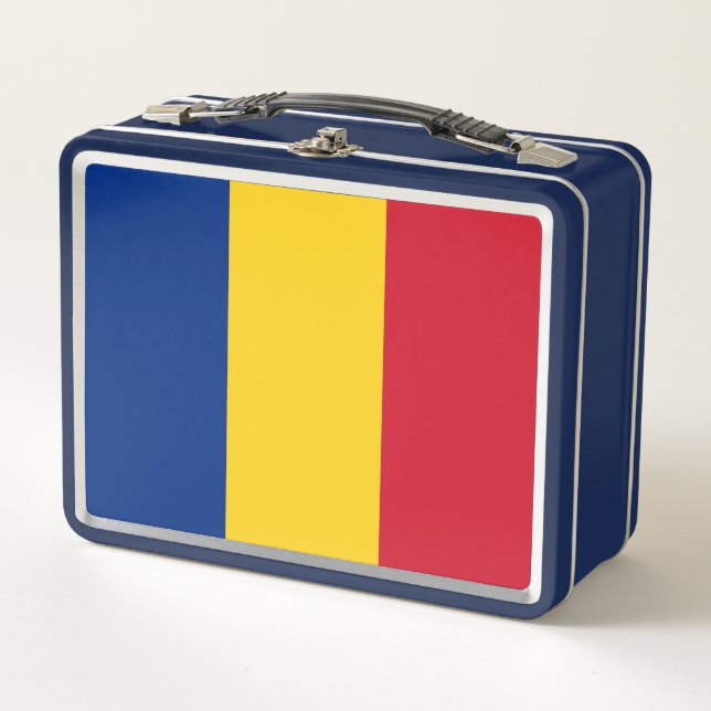 Metallgehäuse mit rumänischer Flagge Metall Lunch Box (Vorderseite)