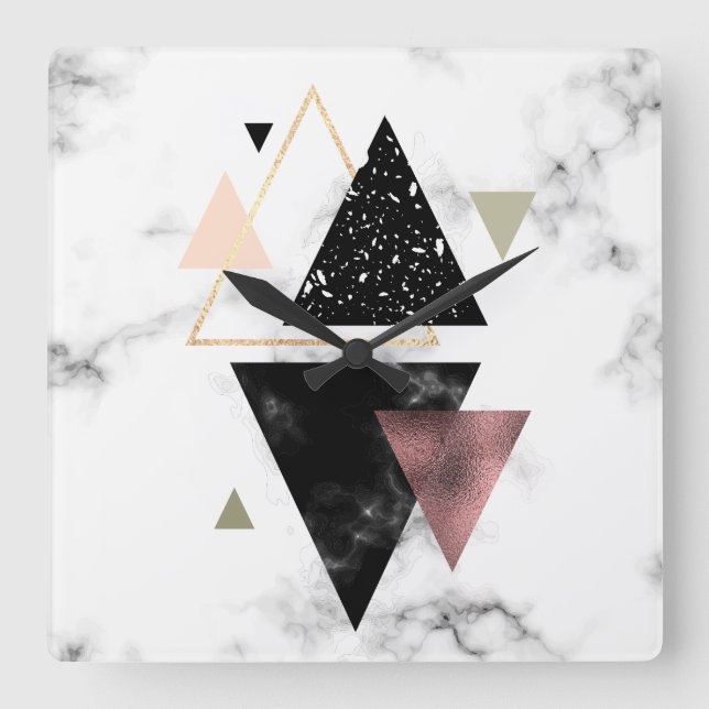 Metallgeometrischer Marmorierungentwurf Quadratische Wanduhr (Vorderseite)