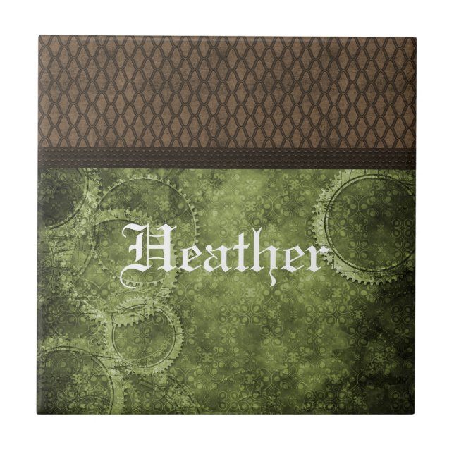 Metallgestänge Steampunktile, grün Fliese (Vorderseite)