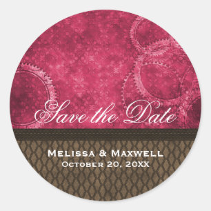 Metallgetriebe Save the Date Aufkleber, rosa Runder Aufkleber