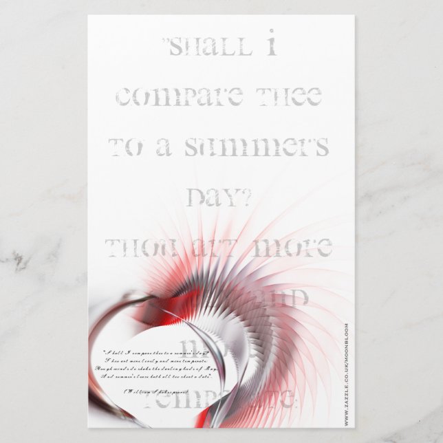 Metallherz mit Shakespeares Sonnet 18 Briefpapier (Vorderseite)