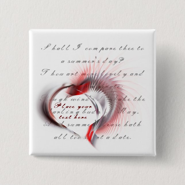 Metallherz mit Shakespeares Sonnet 18 Button (Vorderseite)