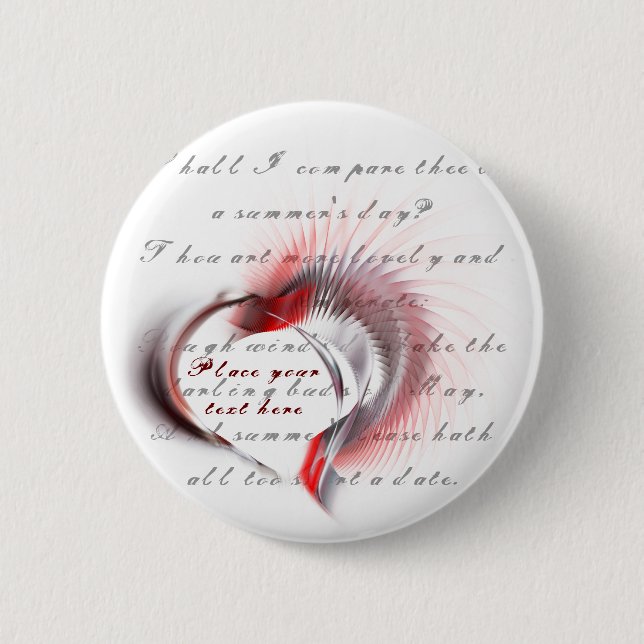 Metallherz mit Shakespeares Sonnet 18 Button (Vorderseite)
