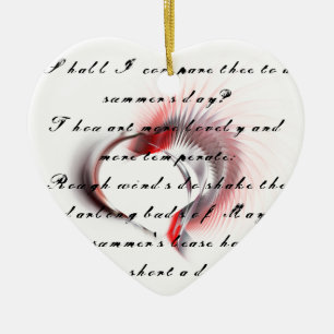 Metallherz mit Shakespeares Sonnet 18 Keramik Ornament