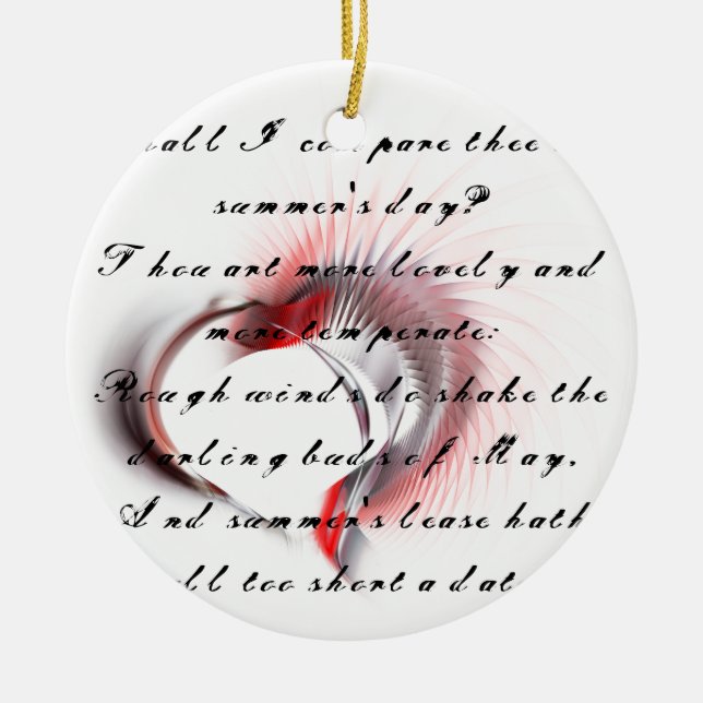Metallherz mit Shakespeares Sonnet 18 Keramikornament (Vorne)
