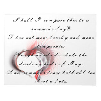 Metallherz mit Shakespeares Sonnet 18 Notizblock