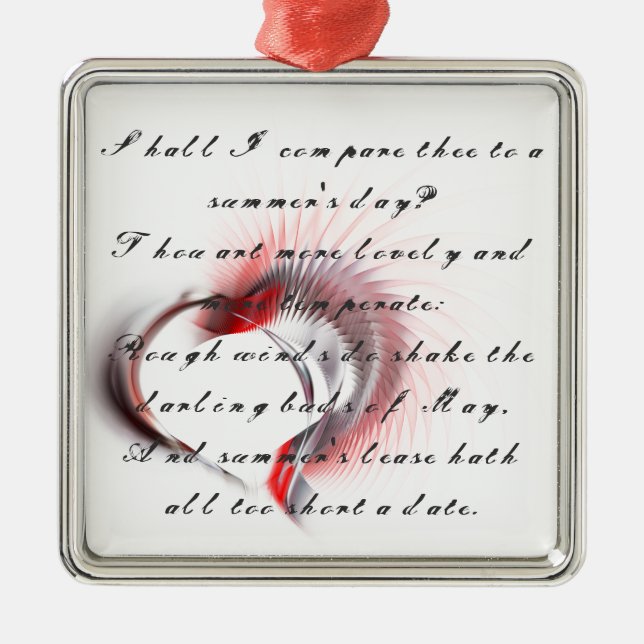 Metallherz mit Shakespeares Sonnet 18 Ornament Aus Metall (Vorne)