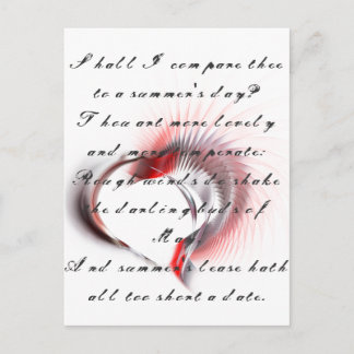 Metallherz mit Shakespeares Sonnet 18 Postkarte