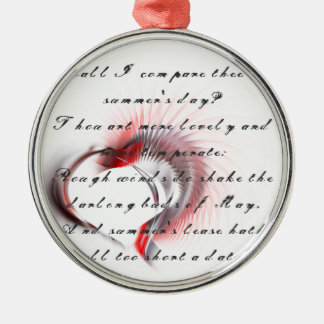 Metallherz mit Shakespeares Sonnet 18 Silbernes Ornament