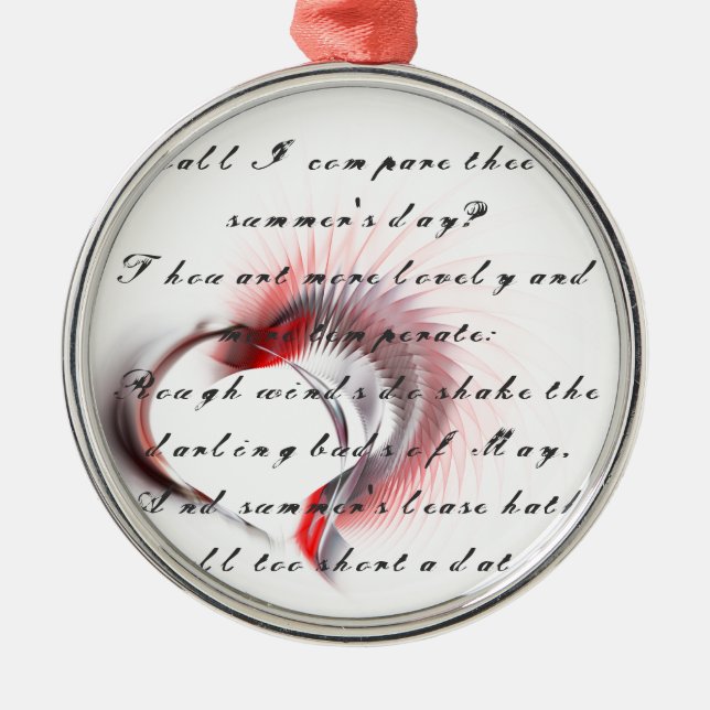 Metallherz mit Shakespeares Sonnet 18 Silbernes Ornament (Vorne)