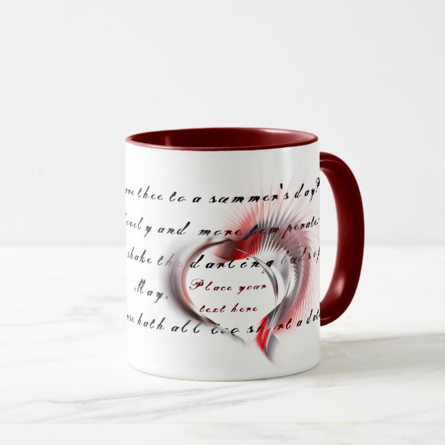 Metallherz mit Shakespeares Sonnet 18 Tasse (VorderseiteRechts)