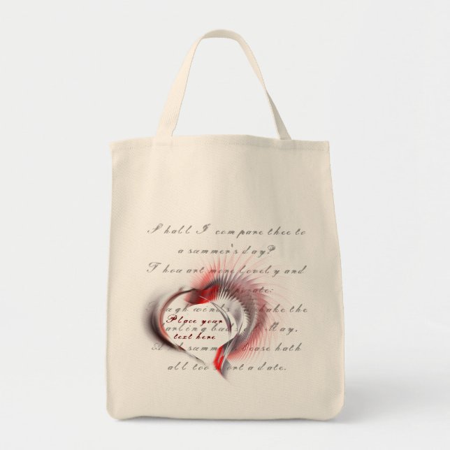 Metallherz mit Shakespeares Sonnet 18 Tragetasche (Vorne)