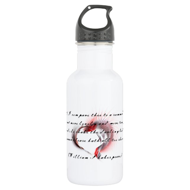 Metallherz mit Shakespeares Sonnet 18 Trinkflasche (Vorderseite)