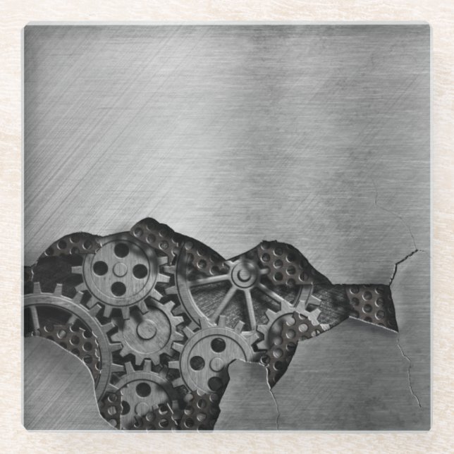 Metallhintergrund mit mechanischem Schaden Glasuntersetzer (Vorderseite)