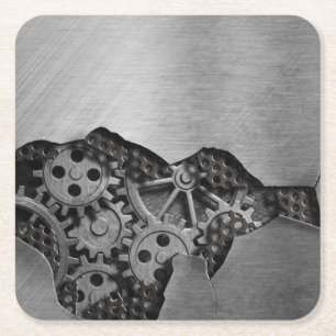 Metallhintergrund mit mechanischem Schaden Rechteckiger Pappuntersetzer