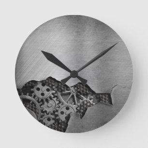 Metallhintergrund mit mechanischem Schaden Runde Wanduhr