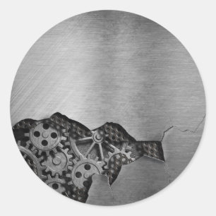 Metallhintergrund mit mechanischem Schaden Runder Aufkleber