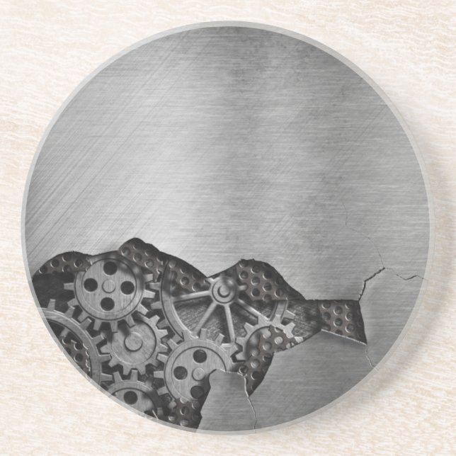 Metallhintergrund mit mechanischem Schaden Sandstein Untersetzer (Vorne)