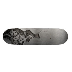 Metallhintergrund mit mechanischem Schaden Skateboard