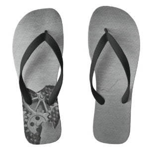 Metallhintergrund mit mechanischer Beschädigung Flip Flops