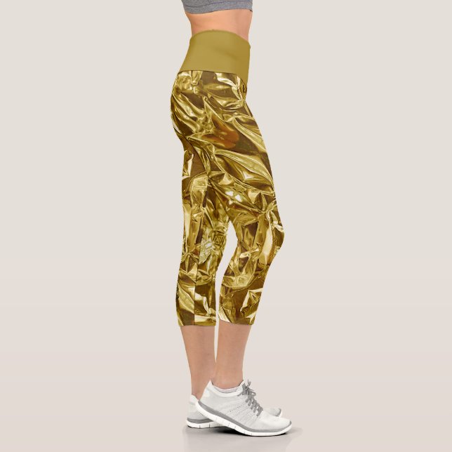 Metallic Abstract 101 Deep Gold Capri Leggings (Rechts)
