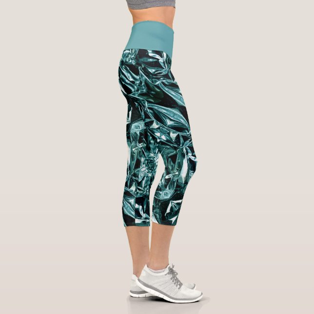 Metallic Abstract 101 Deep Teal Capri Leggings (Rechts)