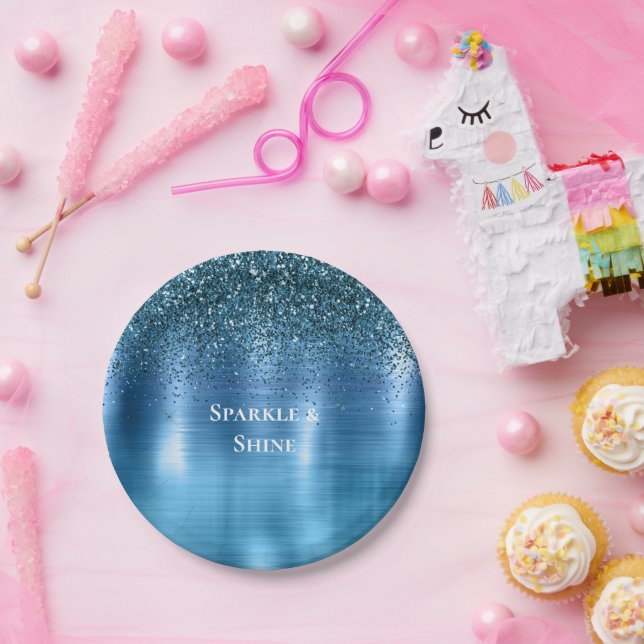 Metallic Aqua Blue Glitzer Pappteller (Party)