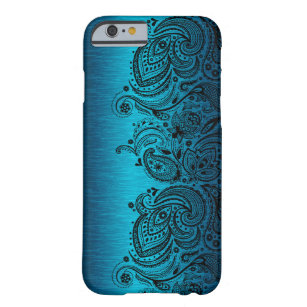 Metallic Aqua Blue mit Black Paisley Lace Barely There iPhone 6 Hülle