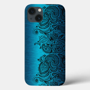 Metallic Aqua Blue mit Black Paisley Lace Case-Mate iPhone Hülle