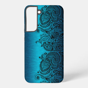 Metallic Aqua Blue mit Black Paisley Lace Samsung Galaxy Hülle