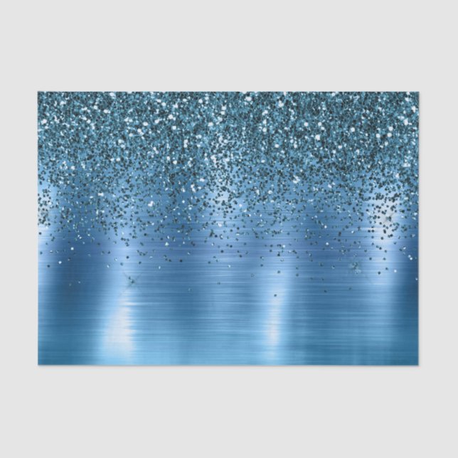 Metallic Aqua Blue Sparkle Glitzer Seidenpapier (Vorderseite)