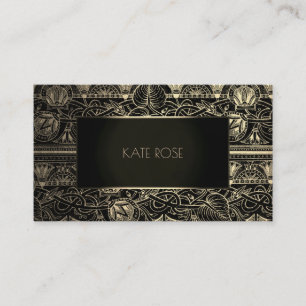 Metallic Black Champaign Gold Floral Frame Vip Visitenkarte