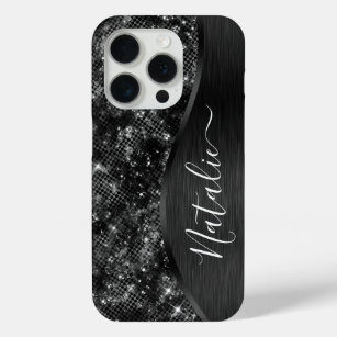 Metallic Black Glitter Personalized Case-Mate iPhone Hülle