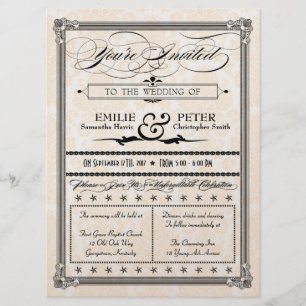 Metallic Black & Gold Damask Einladung