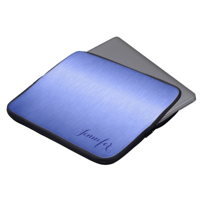 Metallic Blue Brushed Aluminium Look Monogram Laptopschutzhülle (Vorne Oben)