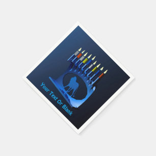 Metallic Blue Chanukkah Menorah Serviette