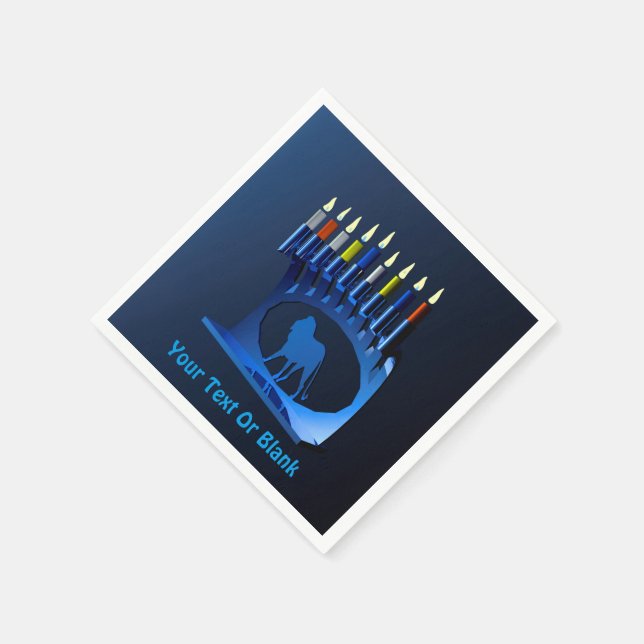 Metallic Blue Chanukkah Menorah Serviette (Ecke)