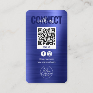 Metallic Blue Connect mit US Social Media QR Code Visitenkarte