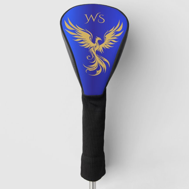 Metallic Blue Golden Phoenix Monogram Initials Golf Headcover (Vorderseite)