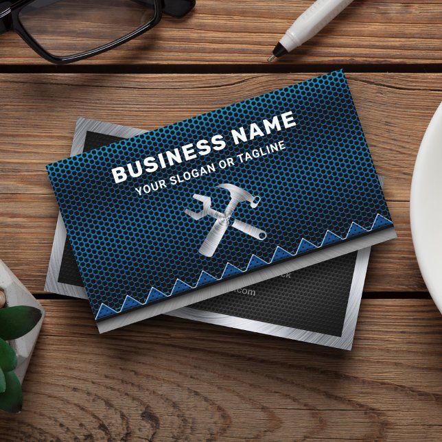 Metallic Blue Mesh Handyman Auto Reparaturmechanis Visitenkarte (Von Creator hochgeladen)