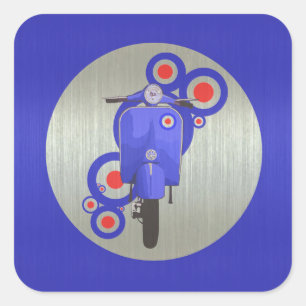 Metallic Blue Retro Roller und Zielaufkleber Quadratischer Aufkleber