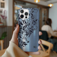 Metallic Blue Texture Blue Swirl Akzent Monogramm