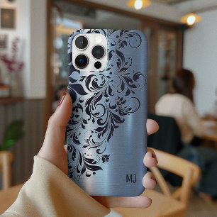 Metallic Blue Texture Blue Swirl Akzent Monogramm iPhone 16 Pro Hülle